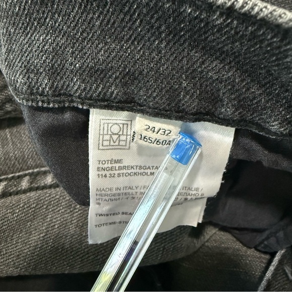 Toteme Twisted Seam Denim Jean Straight Leg Women Size 24 Mid Rise Grey Black - Picture 8 of 16